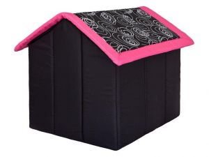 Pelíšek pro psa bouda - černá a růžová střecha