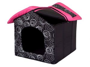 Pelíšek pro psa bouda - černá a růžová střecha