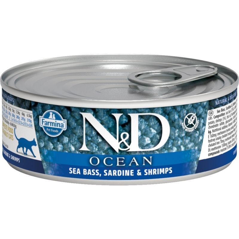 N&D OCEAN Cat konz. Adult Sea Bass & Sardine & Shrimps 80 g