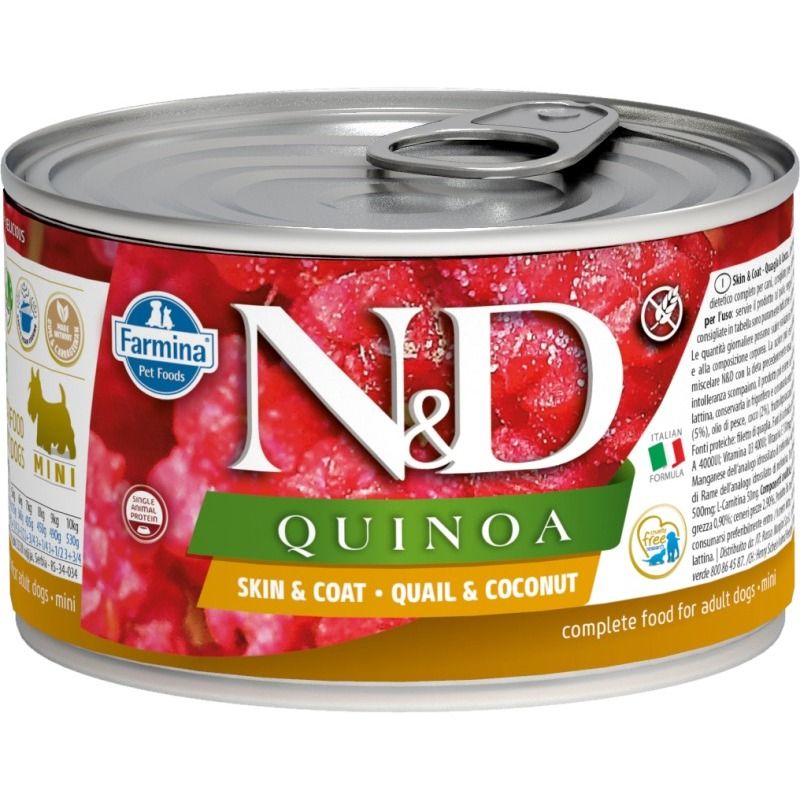 N&D QUINOA Dog konz. Quail & Coconut Mini 140 g