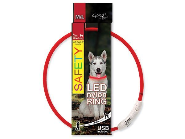 Obojek DOG FANTASY světelný USB červený 65 cm