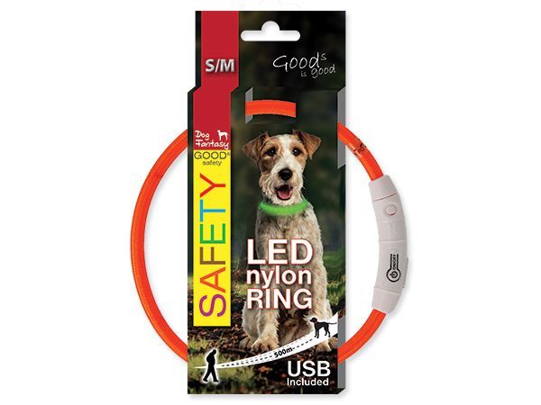 Obojek DOG FANTASY světelný USB oranžový 45 cm